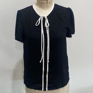 Zara black and white cap sleeve shirt with bow NWT size XS